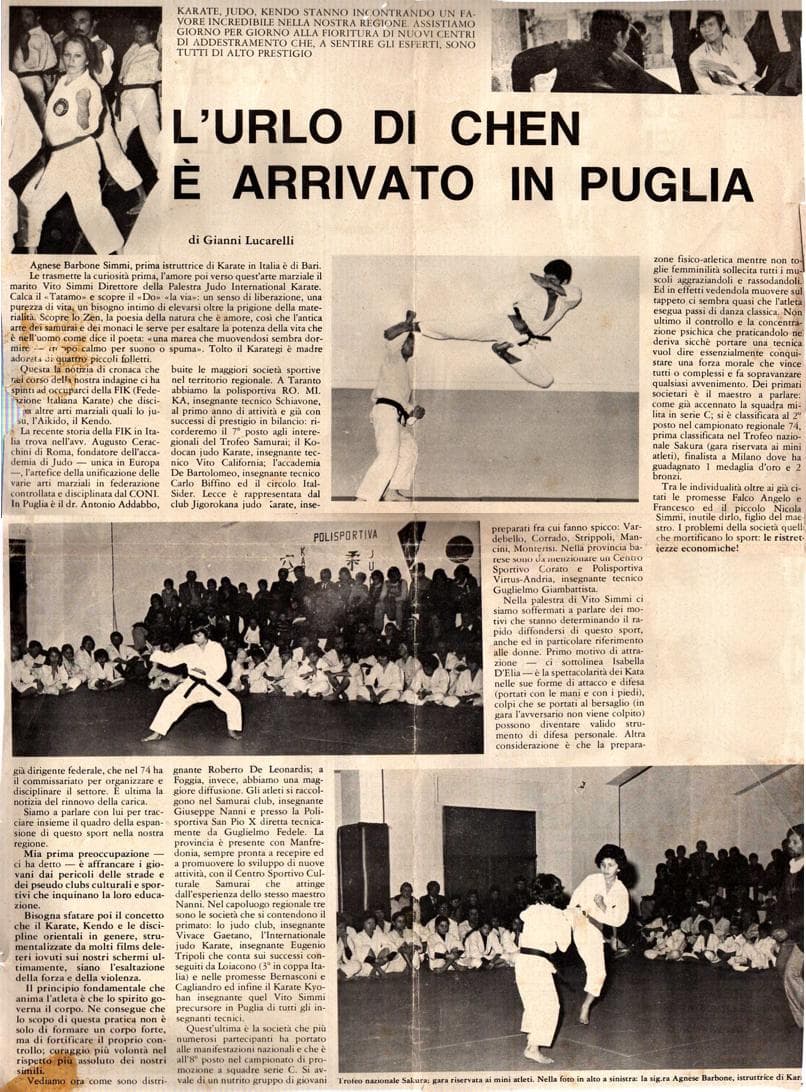 Articolo prima istruttrice di Karate in Italia